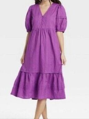 University Thread Medium Milkmaid Tiered Midi Dress Fairy Whimsical Puff Boho